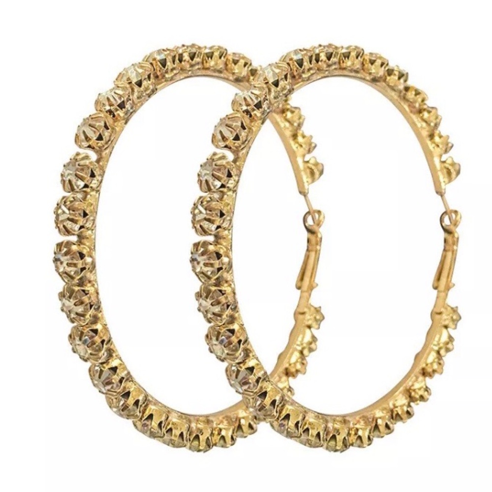 NEW 18K Yellow Gold Diamond Hoop Earrings - Picture 4 of 5